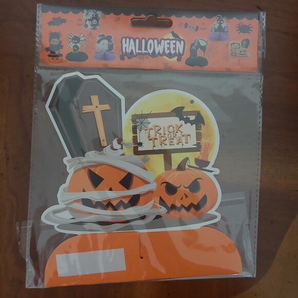 NEW Lot of 5 Mini Halloween Honeycomb Decorations Ghost Pumpkins Grim Reaper Cat - Picture 5 of 6